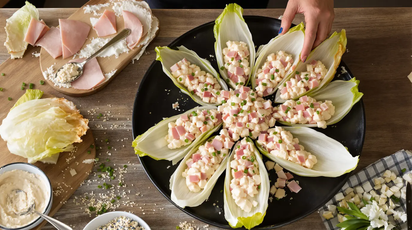 Petites barquettes d’endive au jambon : j’en fais un apéritif ultra express prêt en quelques minutes Petites barquettes d’endive au jambon : j’en fais un apéritif ultra express prêt en quelques minutes